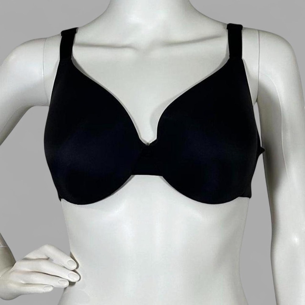 SKIMS Black T-Shirt Bra 36C Everyday Lightly Lined Underwire Minimalist‎ Onyx